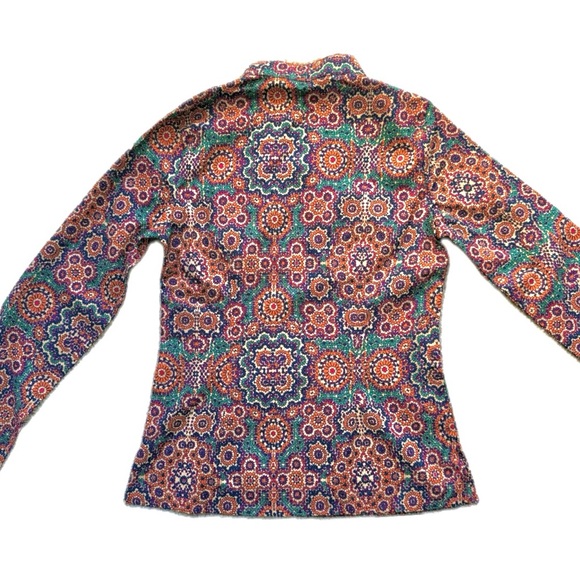 NWT Organic Cotton Boho Retro Floral Print Mandarin Collar Button Up Blouse Top - Picture 5 of 8